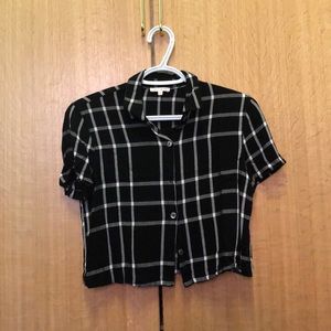 Plaid button down short sleeved shirt